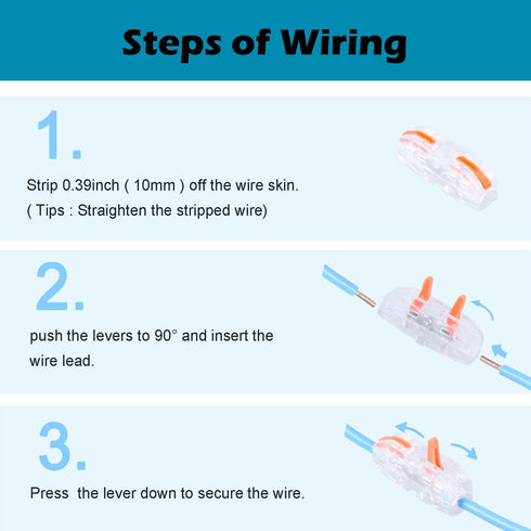 50Pcs Butt Terminals 1 to 1 Inline Electrical Lever Wire Connectors Kit for 28-12 AWG (Orange)