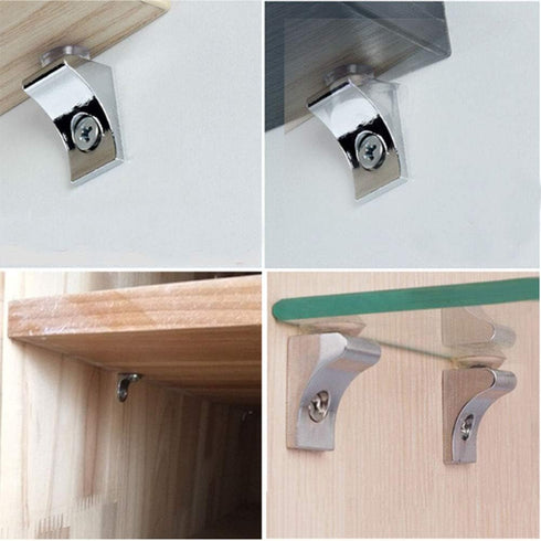 Tiberham 12 Glass Shelf Bracket, Pcs Zinc Alloy Polished Chrome Right Angle Shelf Support Fixing Clip with Suction Cup