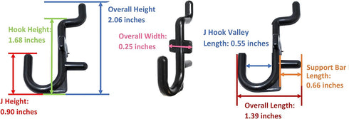 JSP Manufacturing Peg Board Non-Locking Plastic J Hook Style Hooks - Garage Tool Storage Accessories (500, Black)