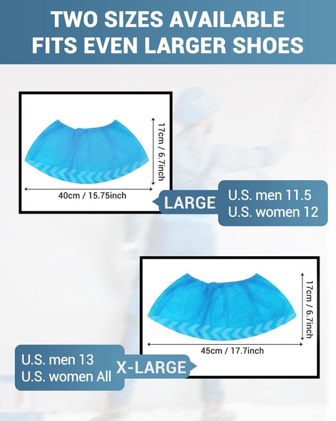 X-Large 100 Count Disposable Shoe Covers, Non-Slip Premium Cloth Boot Covers, Fits Up to Size 13 US Men - Blue