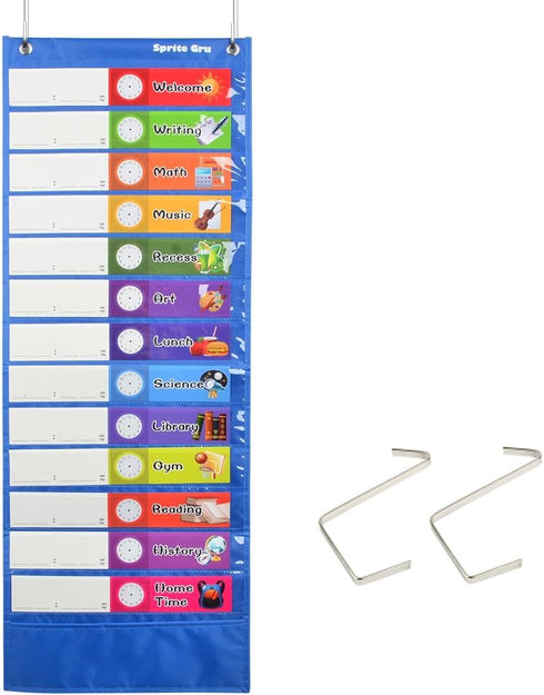 Daily Schedule Pocket Chart with 26 Cards - Class Schedule, 13+1 Pockets, Easy Over-Door Mounting