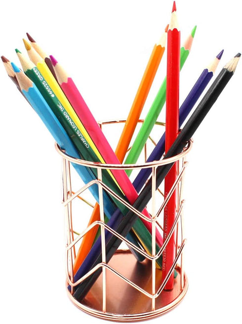 Pencil Holder, Metal Pen Pencil Holder, Rose Gold Desk Stationery Organizer for Home, School, Office Supplies