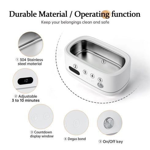 Generic 480ML Powerful Ultrasonic Cleaner for Jewelry, Eyeglasses, Watch & Brushes, Stainless Steel Tank, Portable