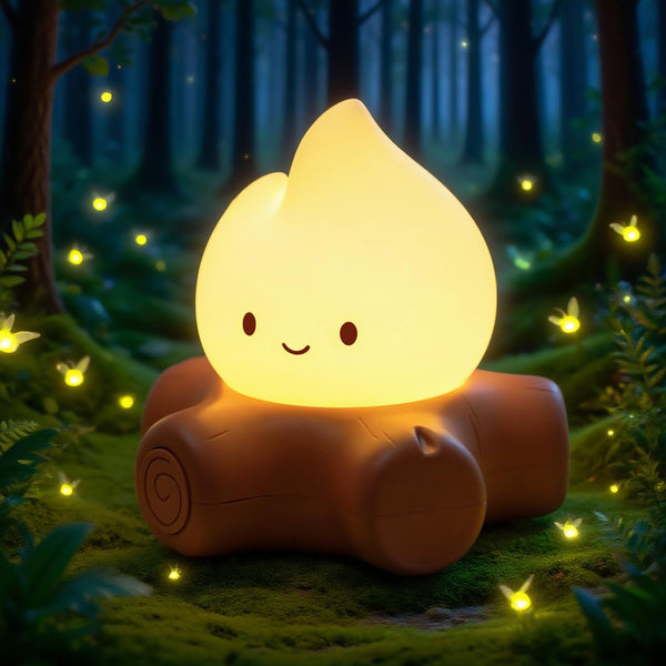 Chibi Campfire Night Light, Silicone, LED Flickering Flame Lights, Dimmable, Rechargeable Bedside