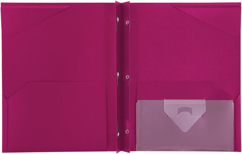 Five Star 2-Pocket Stay-Put Folder, Plastic Colored Folders with Pockets & Prong Fasteners, Pink, 11” x 8-1/2” (72105)