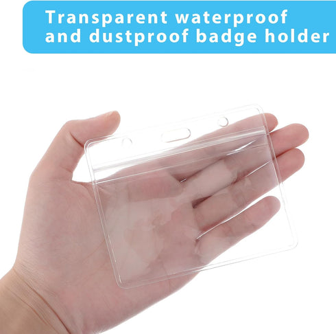 Clear ID Badge Holder with Metal Clips - 2 Pack Soft Plastic Card Sleeves, Waterproof Credit Card Protector Case