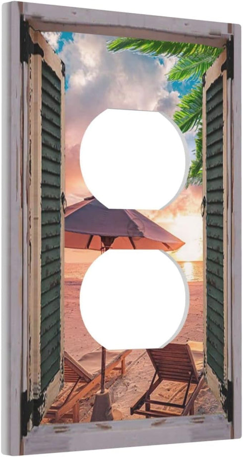 Tropical Summer Beach Sunset 1 Gang Outlet Covers Duplex Receptacle Wall Plate Decorative Electrical Faceplate Lightswitches for Bathroom Bedroom Decorate 5" x 3 Large Size by JIEXUTE
