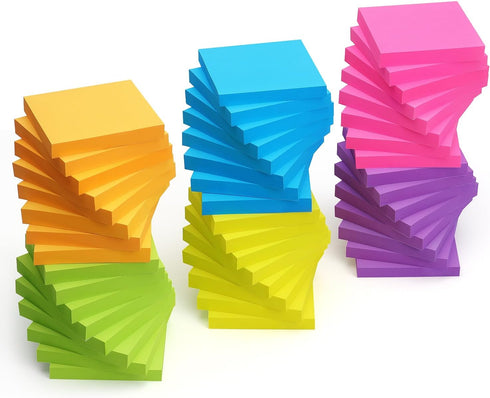 Sticky Notes, 3x3 inch Bright Colors, Self-Stick Pads, 48 Pads/Pack, 90 Sheets/Pad, Total 4320 Sheets