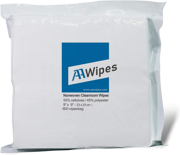 Cleanroom Wipes Nonwoven Wipes Cellulose/Polyester Blend (Grade A, 68 Gram, Bag of 600 Pcs) 9" x 9"