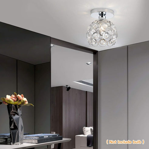 Zevnico Closet Silver Mini Chandelier Light Fixture, Crystal Ceiling Light, Semi Flush Mount Hallway Lights, Small