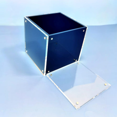 HESIN Acrylic Photo Block Cube Pen Holder, 4-Side Desktop Storage Organizer for Office, Home, Kids, 5" x 5" Photo Frame