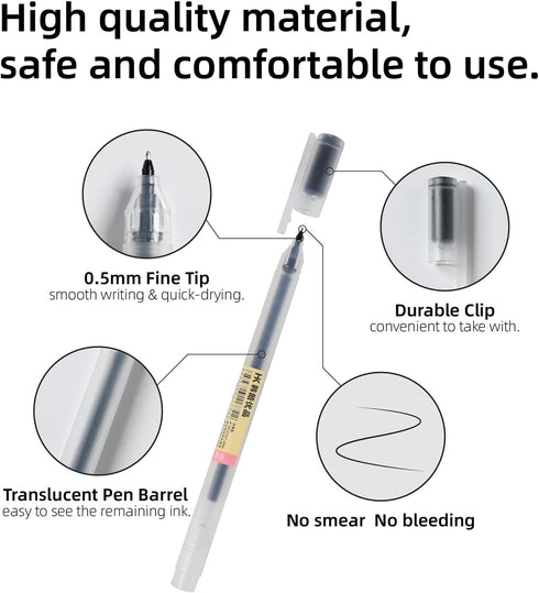 Black Gel Pens,15Pcs 0.5mm Extra Fine Point Ink Pens With Smooth Writing Quick Dry Ballpoint pens For japanese Office School Stationery Supply