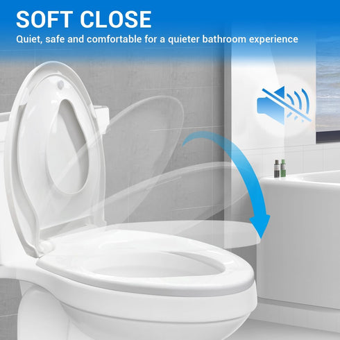 DryLabs 16.5" Round Toilet Seat with Built-In Toddler Seat - Soft Close for Child & Adult, Potty Training Seat, Durable