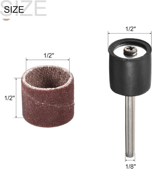 uxcell 100 Pcs 1/2 Inch Sanding Sleeves Sandpaper Set | 320 Grit with 2 Pcs 1/8 Inch Drum Mandrels