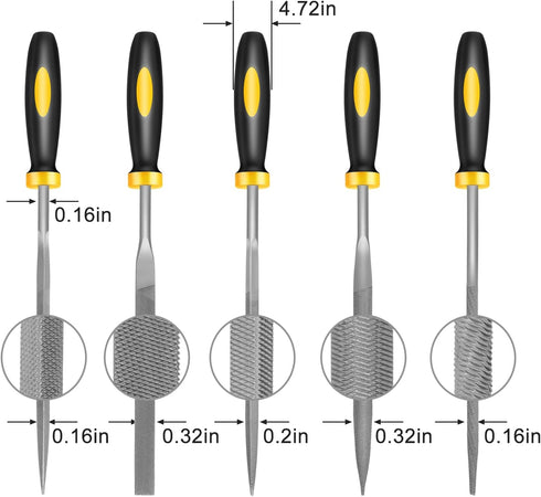 Mini Metal Needle File Set, 5pcs Small Hand Files for Detail Work, Hardened Alloy Steel Tools
