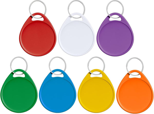 Uniclife 1.5 Inch Colorful Key Tags, 100 Pack Writable Round Plastic Tags with Split Rings in 7 Assorted Colors
