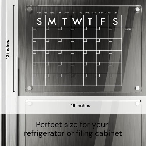 Monthly Magnetic Calendar & Blank Acrylic Dry Erase Board, 16" x 12", Includes 4 Dry Erase Markers