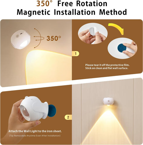 Light350 3 Closet, Motion Sensor Wall Rotatable Brightness Adjustable Wireless Wall Light, Color Modes Rechargeable