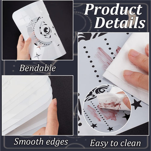12X8 inches Wall Stencils for Painting - Reusable Star Moon Tile Stencil for Concrete Floor, Patio & Furniture