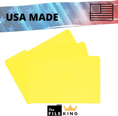 The File King Yellow File Folder - Legal Size | Box of 100 | 1/3 Cut Top Tab for Easy Paper Storage | Made in America