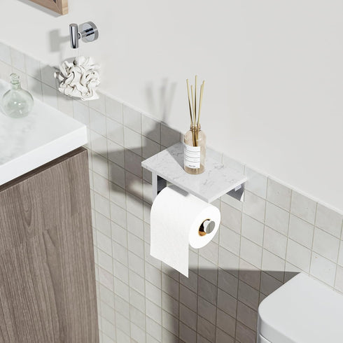 304 Toilet Paper Holder with Marble Shelf, Stainless Steel Tissue Hand Holder Wall Mounted Toilet Paper Roll Hold