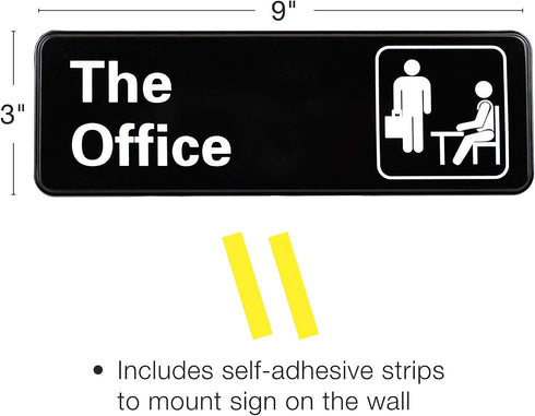 Excello Global Products The Office Sign - Easy to Mount Informative Plastic Sign with Symbols, 9"x3" Sign 2-Pack