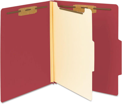 Smead Classification Folder, Letter Size, 2/5 Right of Center, 1 Divider, Red, 10 Per Box
