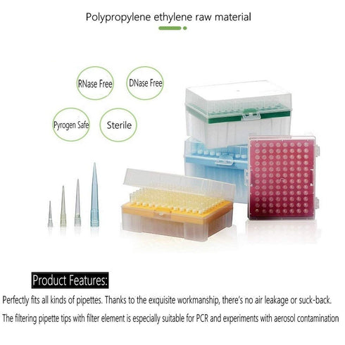 200µL Filtering Pipette Tips - Universal Filter Tips, RNase/DNase Free, Clear, 960 Tips/Rack
