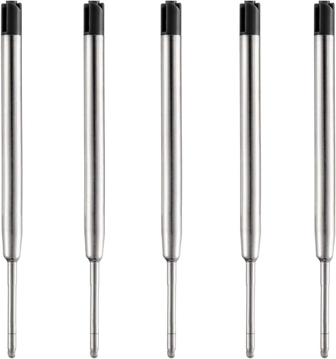 HeTaoCat Black Ink Refill Pack of 5, Replaceable Ballpoint Pen Refills, Medium Point Metal Refill (Black)
