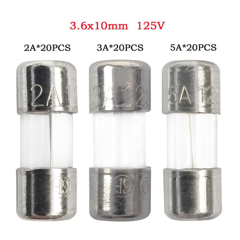 Dyruilanbo 3.6x10mm 2A 3A 5A 125V 0.14x0.39Inch Lights3 60PCS Mini Fuse Fast-Blow Glass Fuses Assortment Kit Christmas