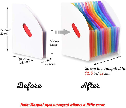 SAYEEC Rainbow Expanding File Holder Folder Standing A4 Vertical Mini File Organizer Magazine Basket Desktop 13 Pockets File holder with handle for Students Examination Paper/Bills/Office/Study