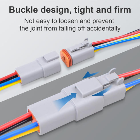 2Pack 8-Pin Waterproof DT Connector, Male and Female Wire Connectors with 16AWG Wires and Heat Shrink Tubes