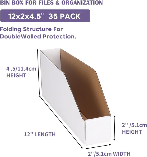 EXYGLO Cardboard Boxes, Pack of 35 Corrugated Storage Bins 12x2x4.5 inch for Pantry Organizer Bins for Shelves, Garage,