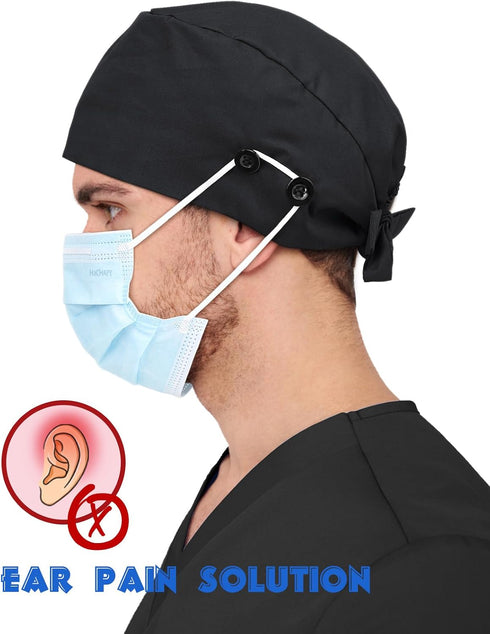 2 4 Pcs Satin Lined Scrub Cap Nurse Hats for Women Men Buttons
