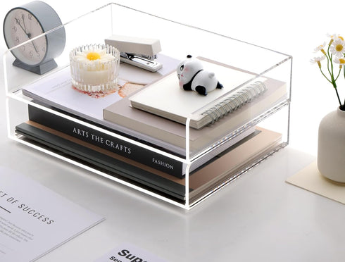 SANRUI 2 Pack Acrylic Paper Tray Organizer for Desk, Stackable File Organizer for Letters, Documents, and Magazines