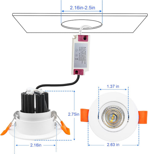 YASIZESOU 2 inch 5W Dimmable 2700-6500K 110V Driver,1 Pack Smart LED Recessed Lighting, WIFI Recessed LED Lights, RGB