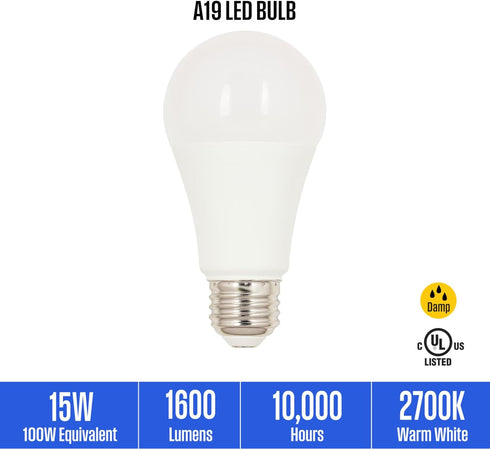 5306000 15 (100 A19 Bulb, Westinghouse Lighting Watt Watt Equivalent) Soft White LED Light Medium Base
