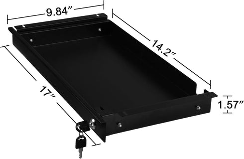 Frassie 17 Inch Under Desk Pull-Out Drawer with Lock, Office Mounted Sliding Metal Pencil Drawer for Standing Desk