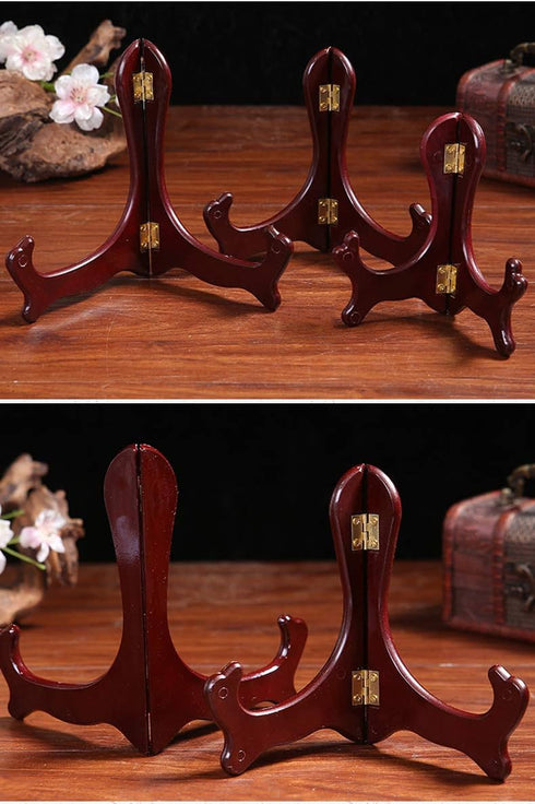 Onwon 4 Pieces Wooden Easel, Mahogany Finish Display Stand, Plate Holder, Folding Display Stand (5 Inches)