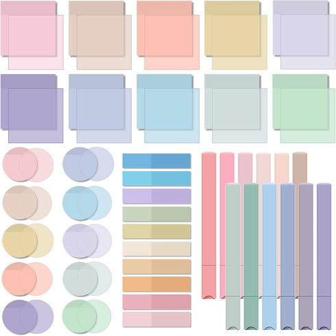Book Annotation Kit, 1200 Sheets Transparent Sticky Notes, Index Tabs, and 12 Pcs Aesthetic Highlighter Set