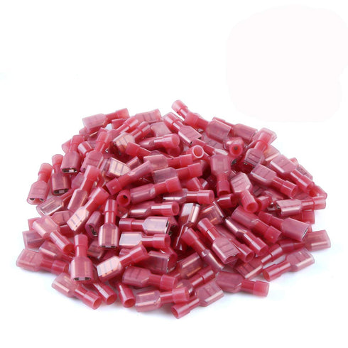 XHF 22-16 AWG 500 Pcs Female Spade Disconnect Connectors Fully Insulated Quick Crimp Wire Connectors Red