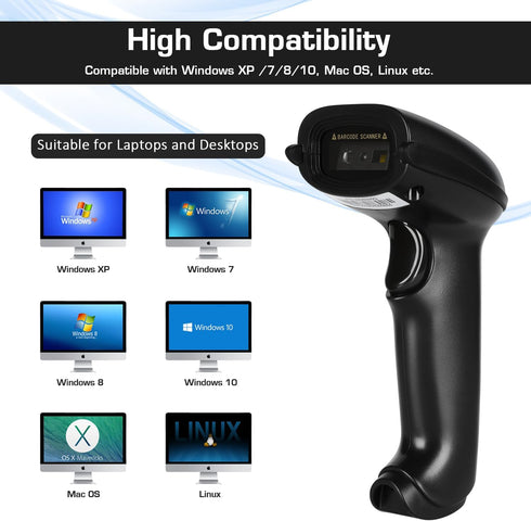 WoneNice 2D QR/PDF417/Data USB Barcode Scanner Handheld Wired Matrix Reader for POS, Retail, Warehouse & Mobile Payment