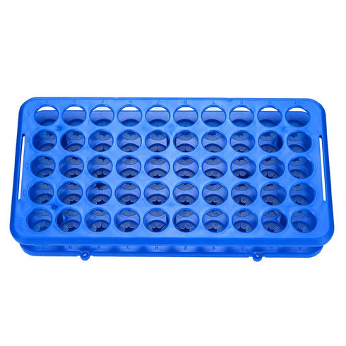 Detachable Plastic Test Tube Holder Rack for 5ml/10ml/15ml Tubes, 50 Holes (Blue Single)