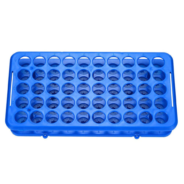 Detachable Plastic Test Tube Holder Rack for 5ml/10ml/15ml Tubes, 50 Holes (Blue Single)