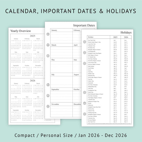 newestor 2026 Weekly & Monthly Planner Refill - Jan 2026 - Dec 2026, Personal Compact Size 3 (3-3/4" x 6-3/4")