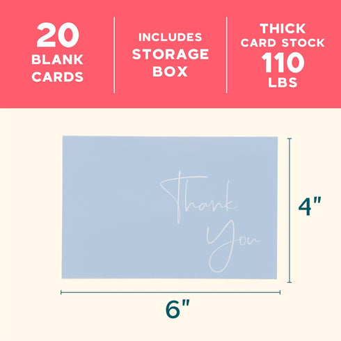 Set 20 Pack 4x6 VNS Creations Bundle - Thank You Cards With Envelopes Bulk & Stickers - - Light Blue and Navy Blank
