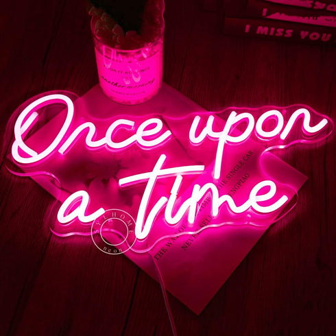5V 15.8"X8.9" SYLHOME Once Upon A Time Pink LED Neon Light Sign Home Bedroom Kids Room Nursery Wall Decor Sign Words