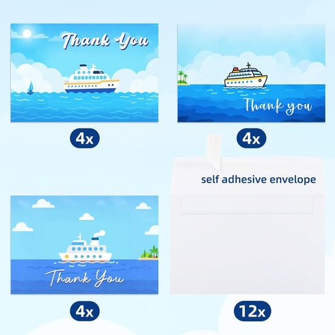 Artreeiger 12 4x6 Inch Cruise Thank You Cards with Envelopes, Cruise Ship Blank Greeting Cards and Envelopes, Thank You