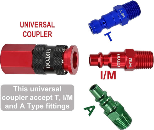 YOTOO 15 Pcs Universal Air Coupler and Industrial Plug Kit, Durable Aluminum Quick Connect Fittings for Air Tools