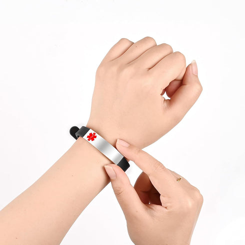 HEABY Medical Alert Customized ID Bracelet Free Custom Engraving Personalized Gift Adjustable Wristband for Men Women